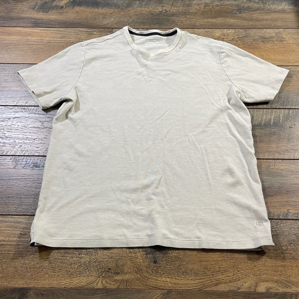 Banana Republic Luxe Touch Performance Tee Mens XL Beige White Striped Cotton